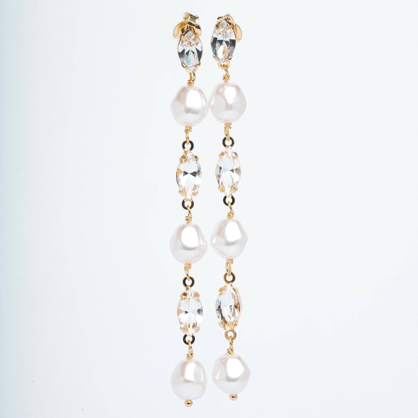 PENDIENTES LARGO MAYA - Perlas con Cristales transparentes