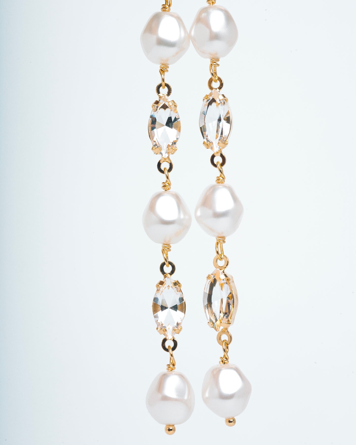 PENDIENTES LARGO MAYA - Perlas con Cristales transparentes