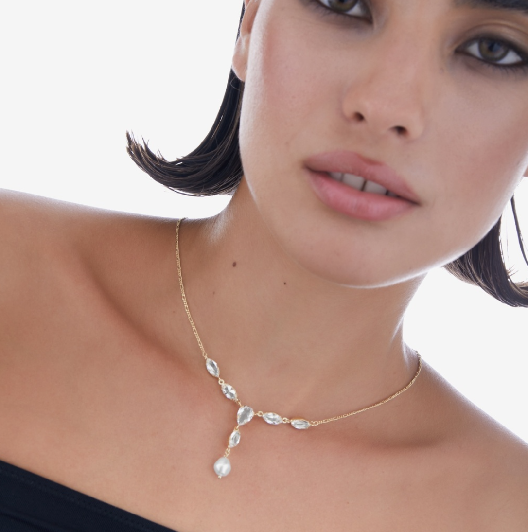 COLLAR MAYA - Perla con Cristales transparentes