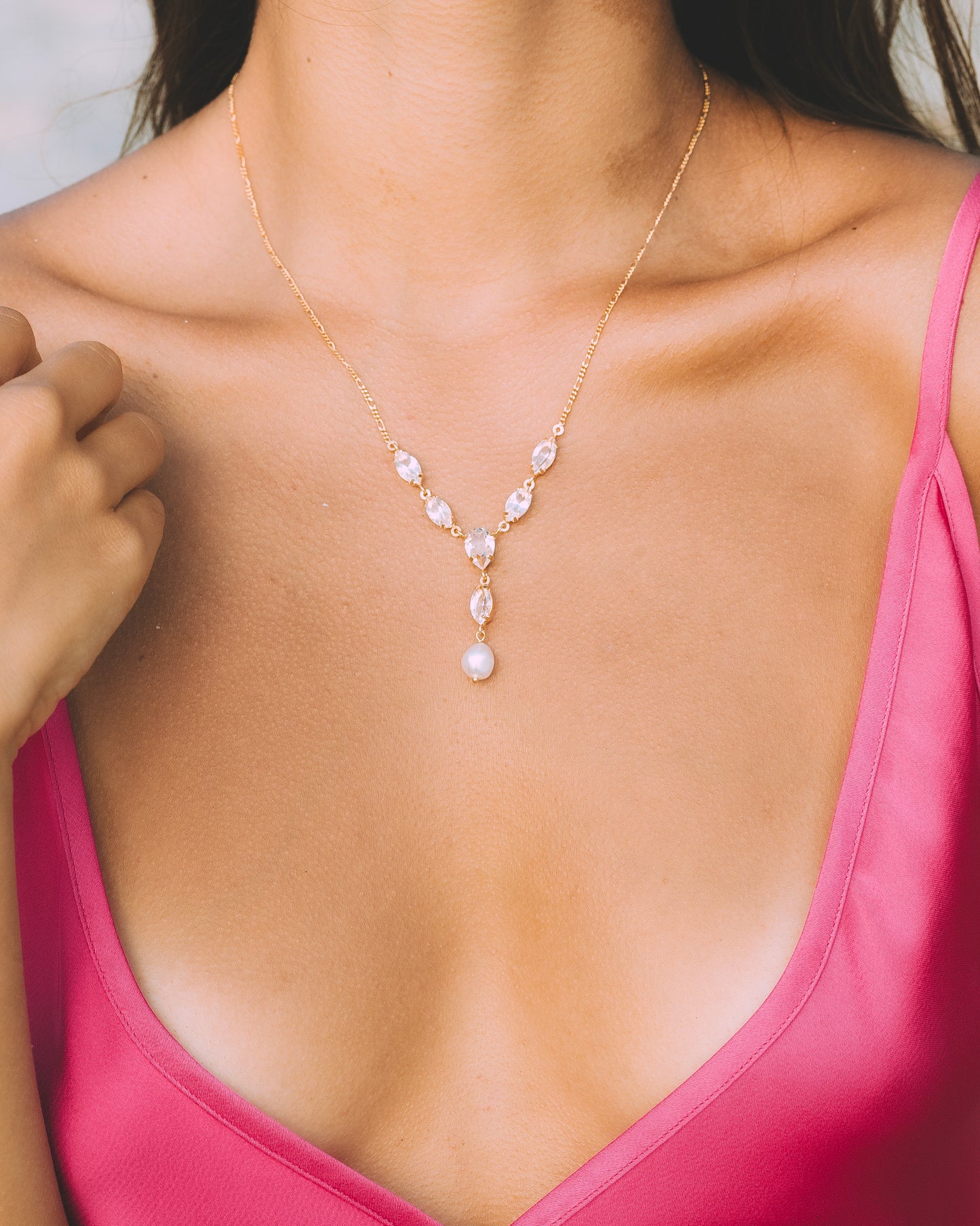 COLLAR MAYA - Perla con Cristales transparentes