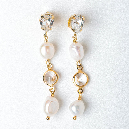 PENDIENTES MAYA - Perlas con Cristales transparentes
