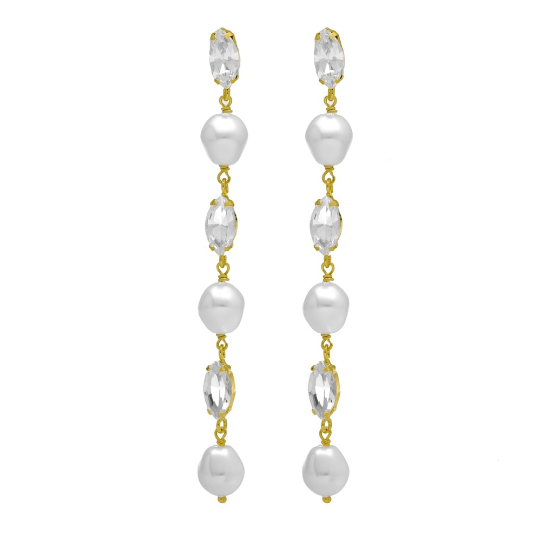 MAYA LONG EARRING - Pearls with clear Crystals