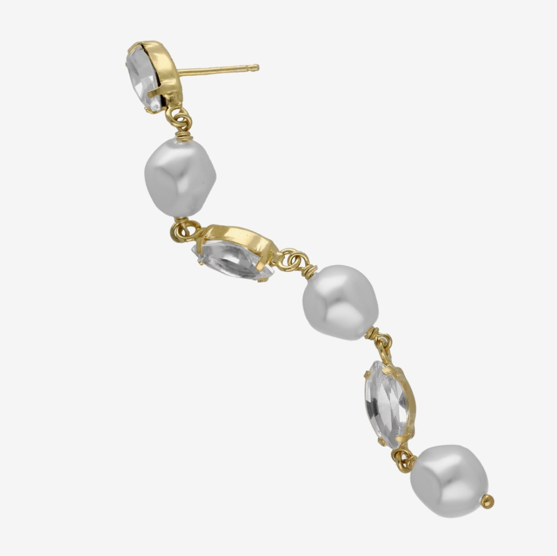MAYA LONG EARRING - Pearls with clear Crystals